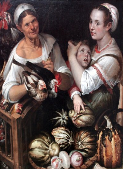 Two Market Women and a Boy with Poultry and Vegetables by Bartolomeo Passarotti